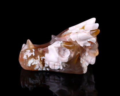 Nicedony 3.2" Sakura Agate Hand Carved Crystal Dragon Skull Sculpture - View 11