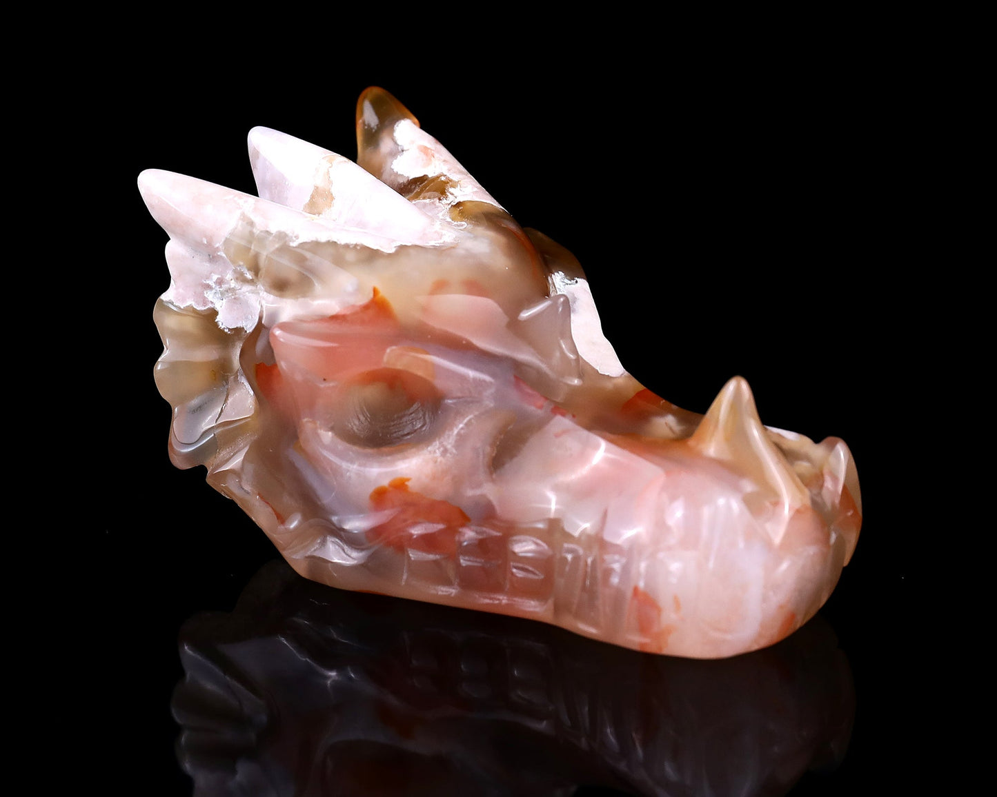 Nicedony 3.2" Sakura Agate Hand Carved Crystal Dragon Skull Sculpture - View 8