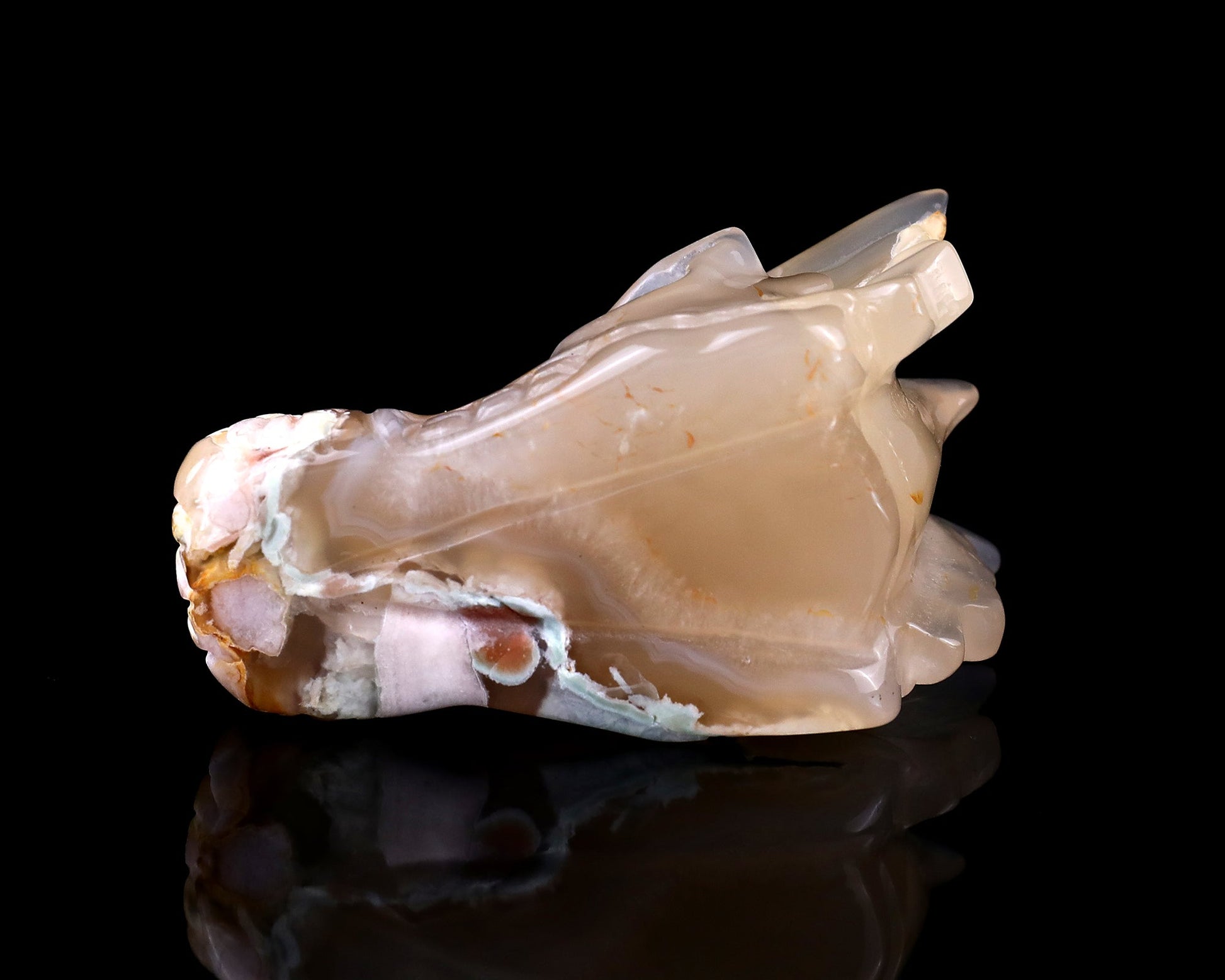 Nicedony 3.2" Sakura Agate Hand Carved Crystal Dragon Skull Sculpture - View 6