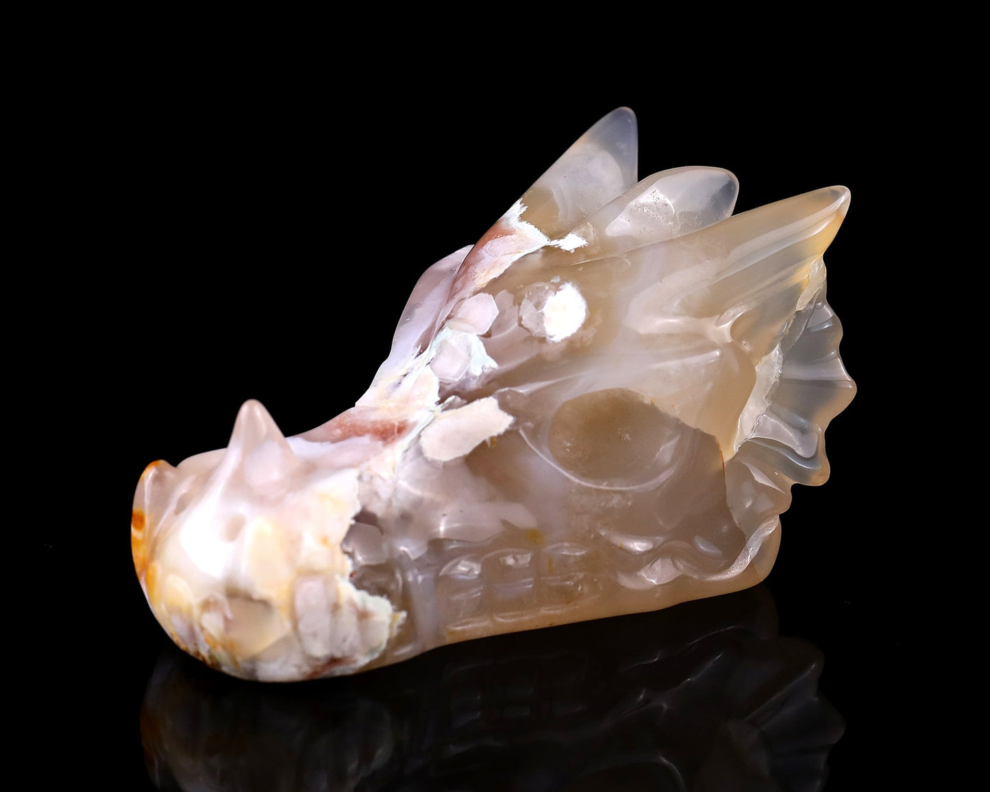 Nicedony 3.2" Sakura Agate Hand Carved Crystal Dragon Skull Sculpture - View 7