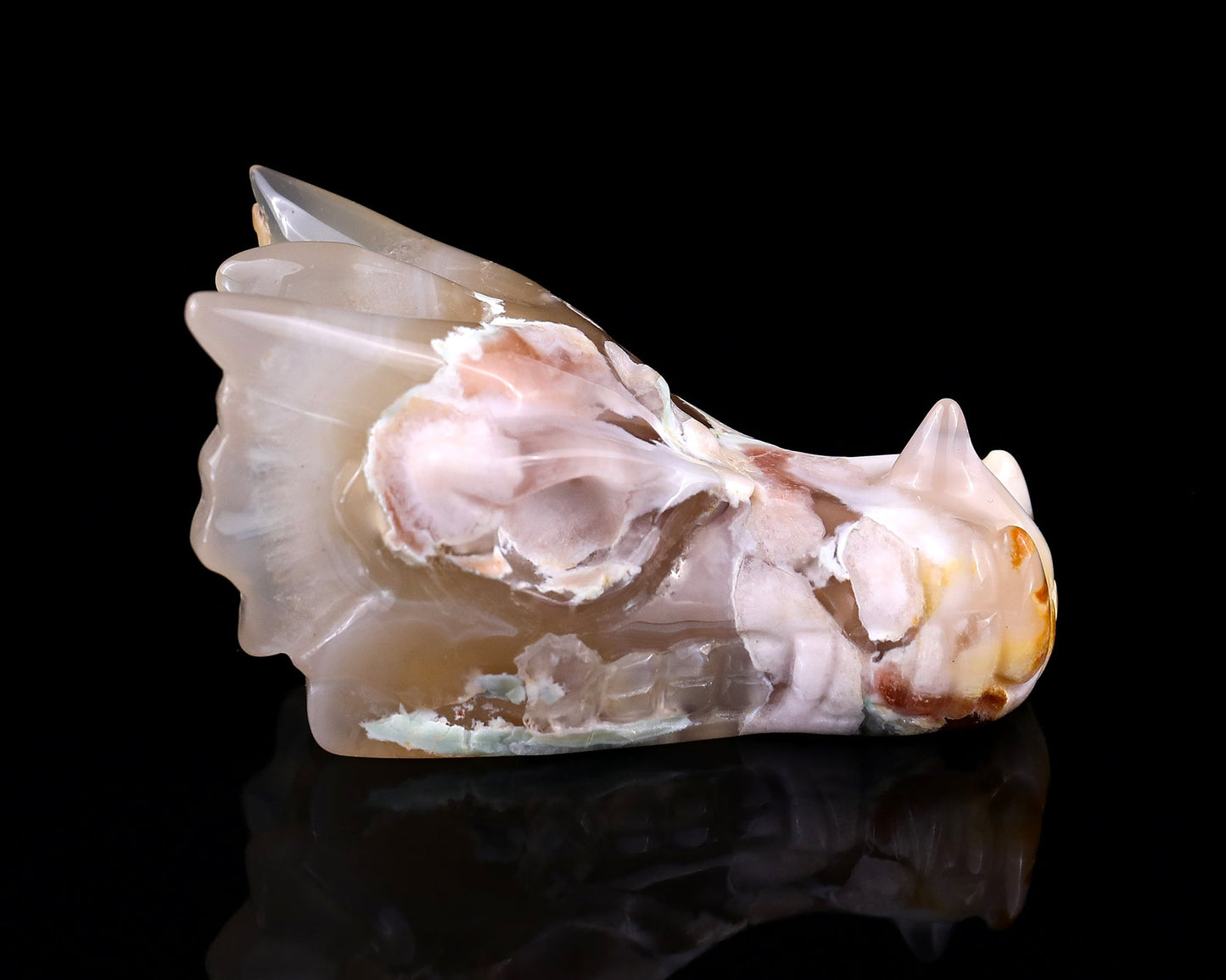 Nicedony 3.2" Sakura Agate Hand Carved Crystal Dragon Skull Sculpture - View 3