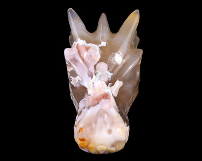 Nicedony 3.2" Sakura Agate Hand Carved Crystal Dragon Skull Sculpture - #5100092