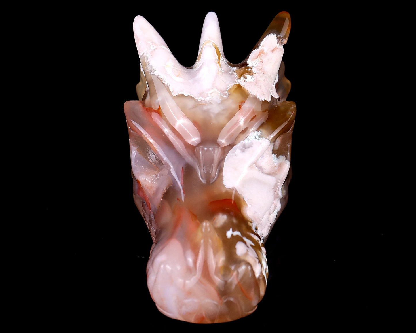 Nicedony 3.2" Sakura Agate Hand Carved Crystal Dragon Skull Sculpture - View 9