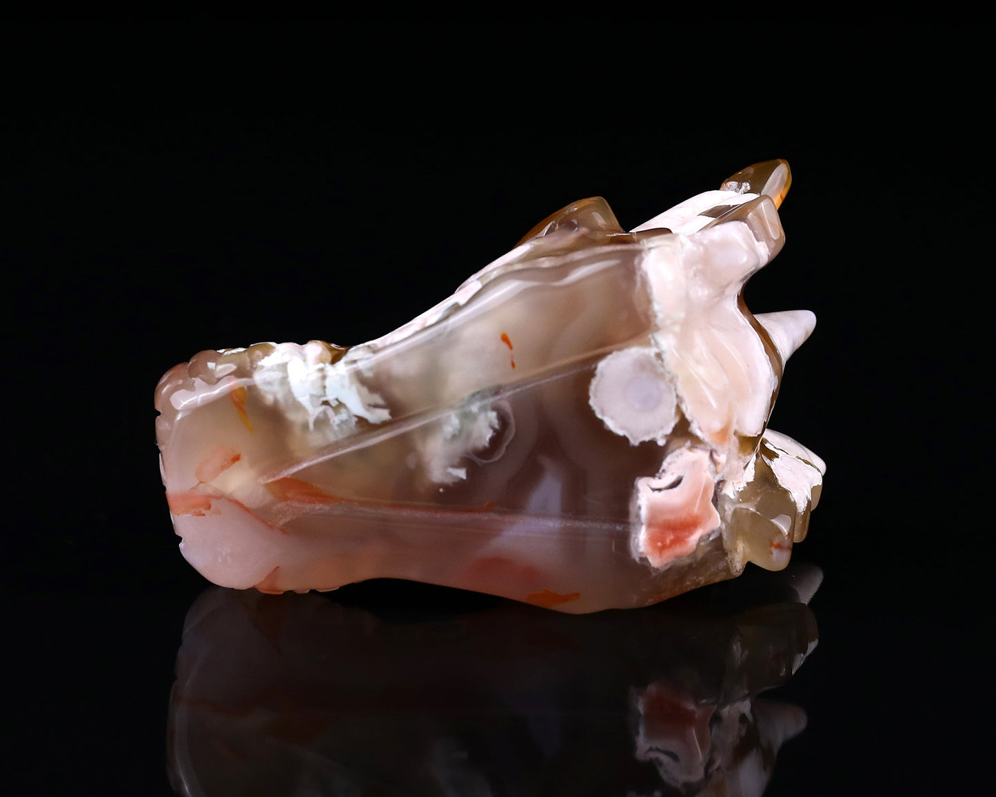Nicedony 3.2" Sakura Agate Hand Carved Crystal Dragon Skull Sculpture - View 13