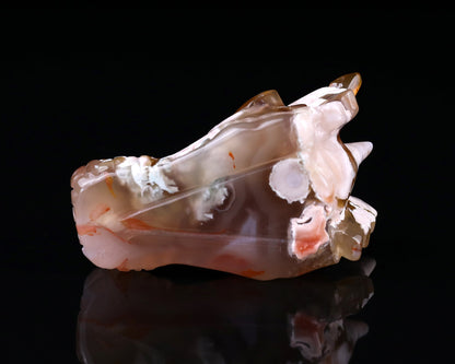 Nicedony 3.2" Sakura Agate Hand Carved Crystal Dragon Skull Sculpture - View 13