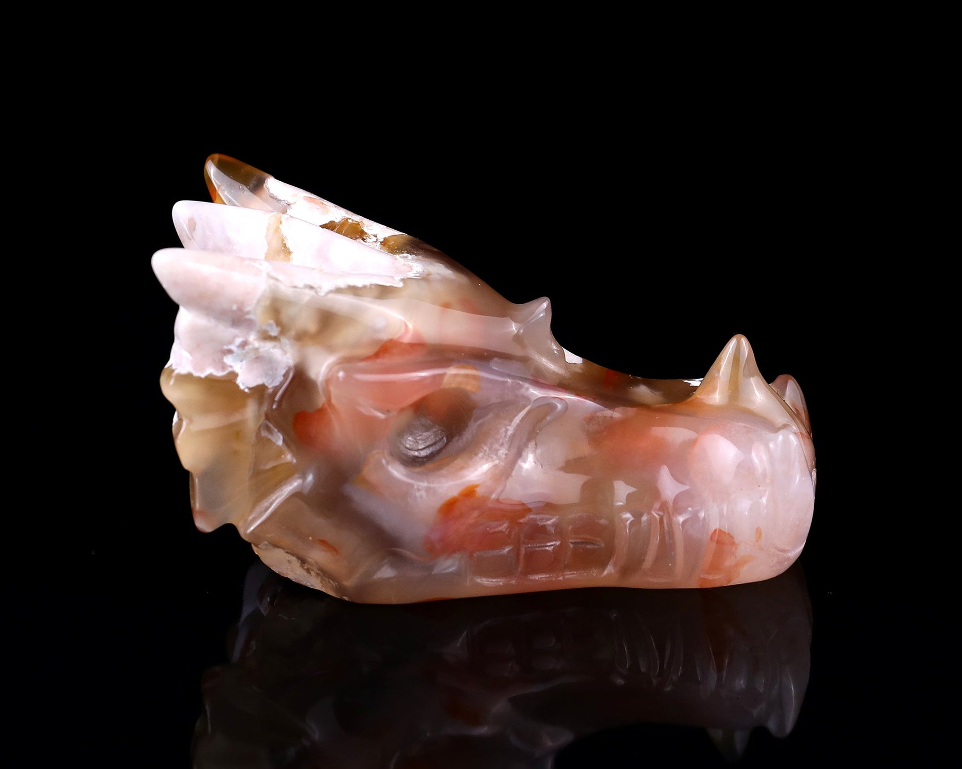 Nicedony 3.2" Sakura Agate Hand Carved Crystal Dragon Skull Sculpture - View 10