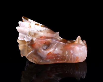 Nicedony 3.2" Sakura Agate Hand Carved Crystal Dragon Skull Sculpture - View 10