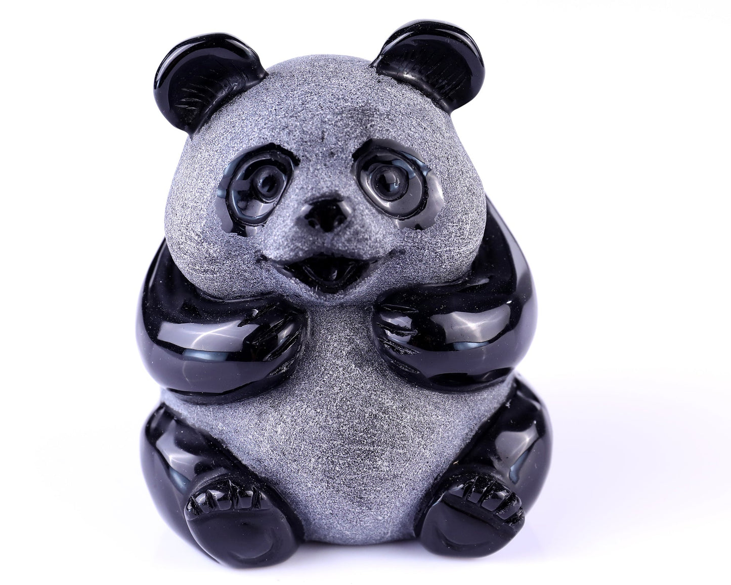 Nicedony 3.3" Black Obsidian Hand Carved Crystal Panda Sculpture - #3100109