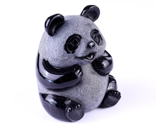 Nicedony 3.3" Black Obsidian Hand Carved Crystal Panda Sculpture - #3100112
