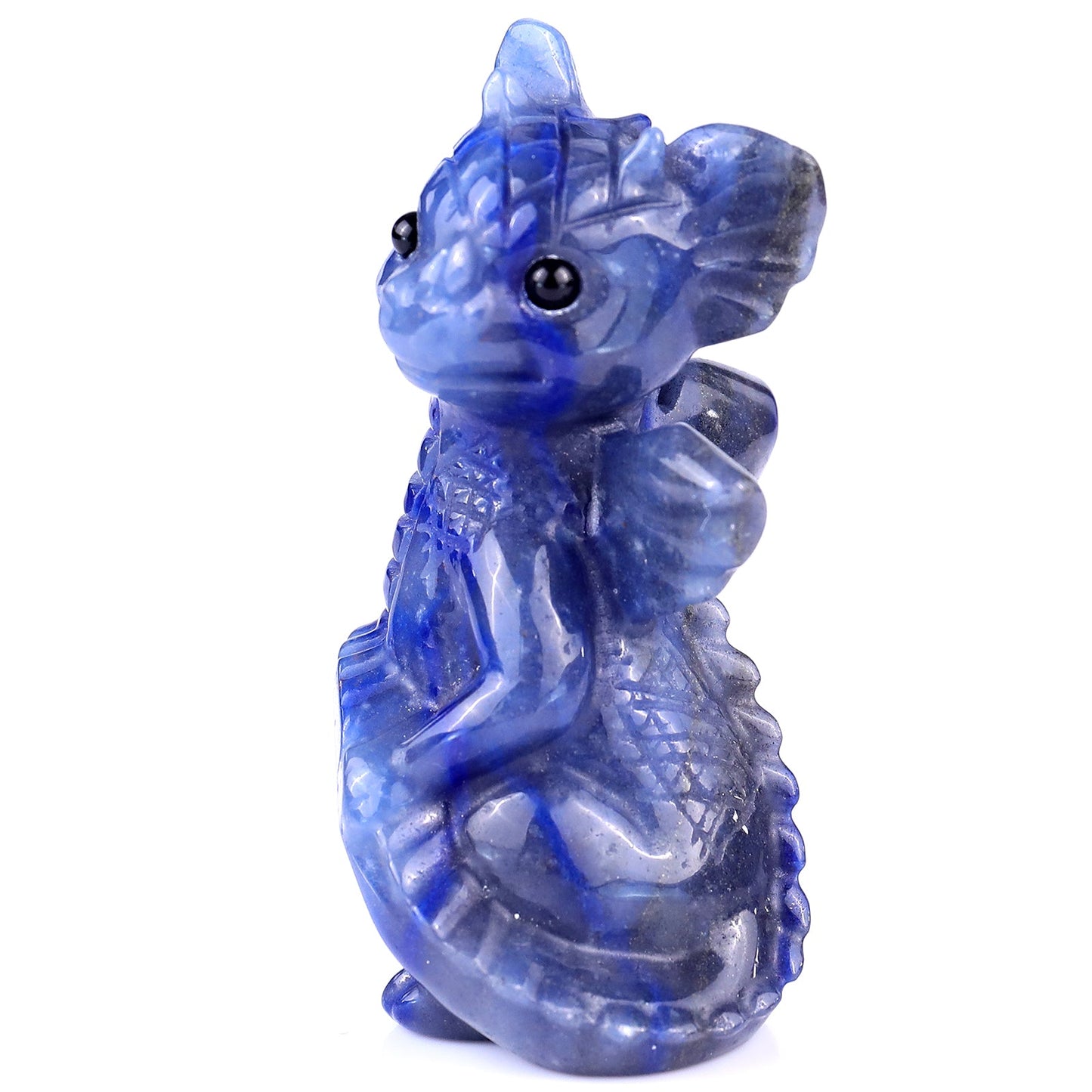Nicedony 3.3" Blue Aventurine Hand Carved Cute Baby Dragon Sculpture - 1