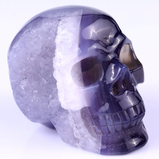 Nicedony 3.3" Geode Agate Hand Carved Crystal Geode Skull Sculpture