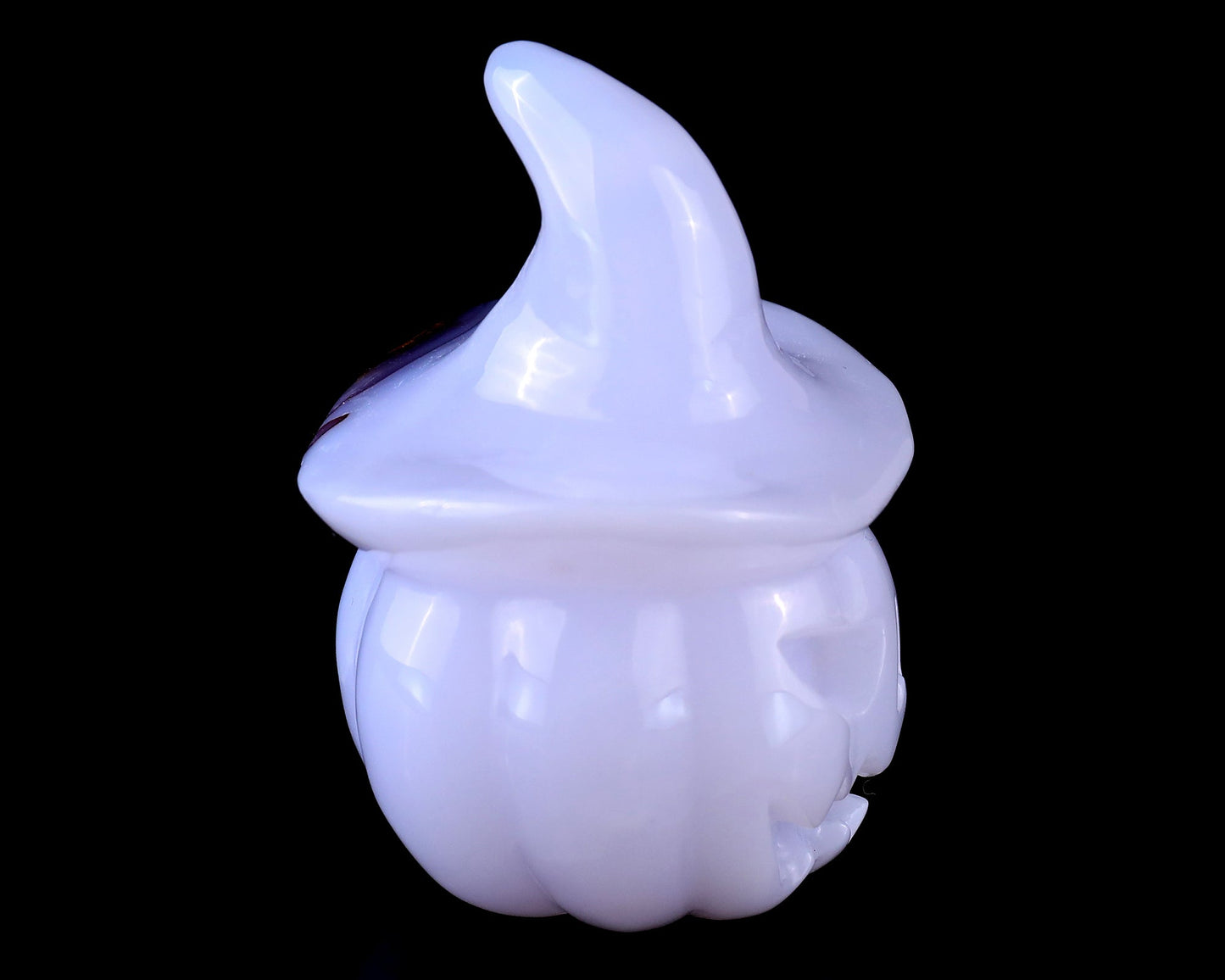 Nicedony 3.3” Blue Chalcedony Hand Carved Wizard Pumpkin Sculpture - View 4