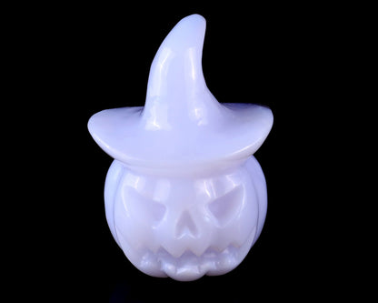 Nicedony 3.3” Blue Chalcedony Hand Carved Wizard Pumpkin Sculpture - View 2