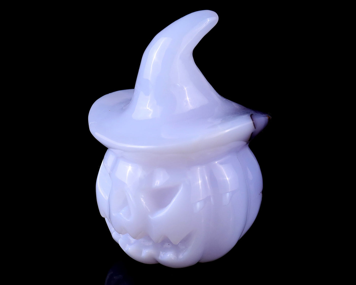Nicedony 3.3” Blue Chalcedony Hand Carved Wizard Pumpkin Sculpture - View 9