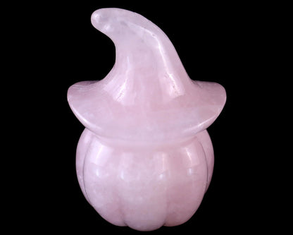 Nicedony 3.3” Rose Quartz Hand Carved Wizard Pumpkin Sculpture - View 5