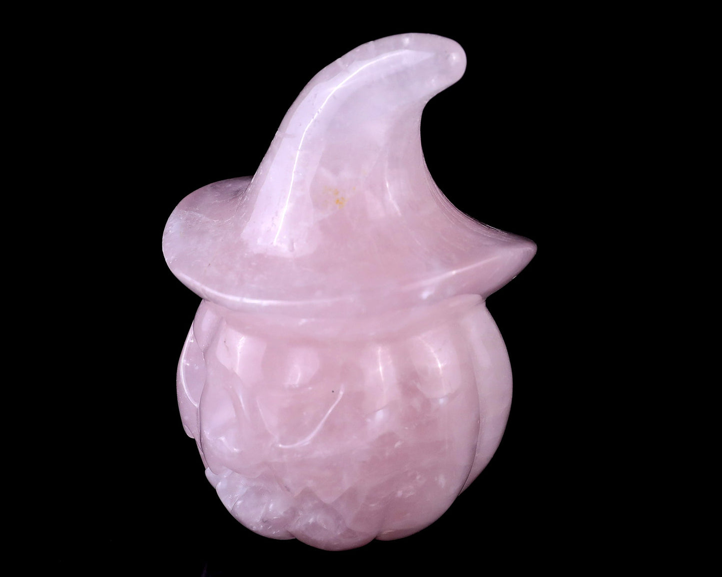 Nicedony 3.3” Rose Quartz Hand Carved Wizard Pumpkin Sculpture - View 9