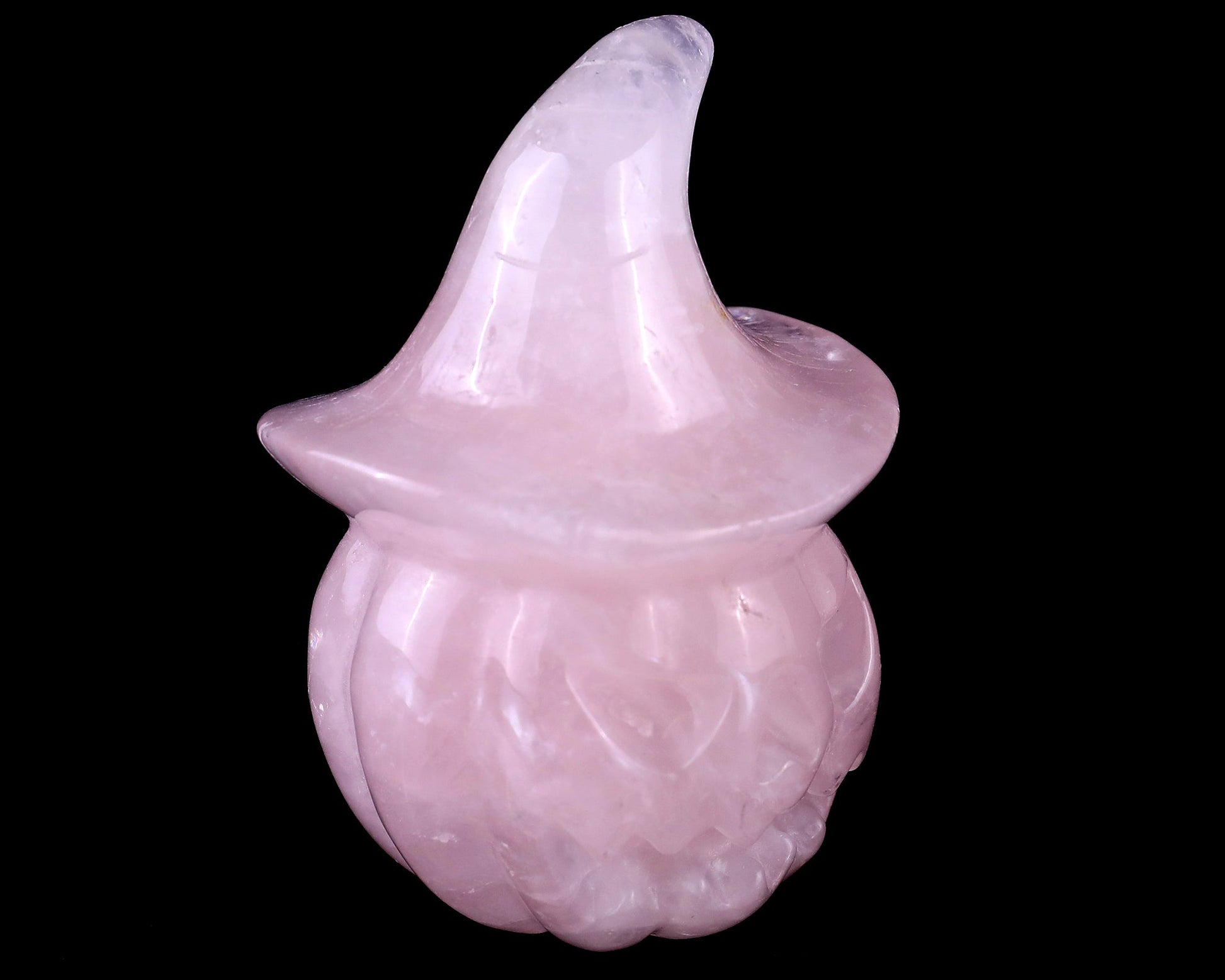 Nicedony 3.3” Rose Quartz Hand Carved Wizard Pumpkin Sculpture