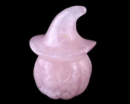Nicedony 3.3” Rose Quartz Hand Carved Wizard Pumpkin Sculpture - View 7