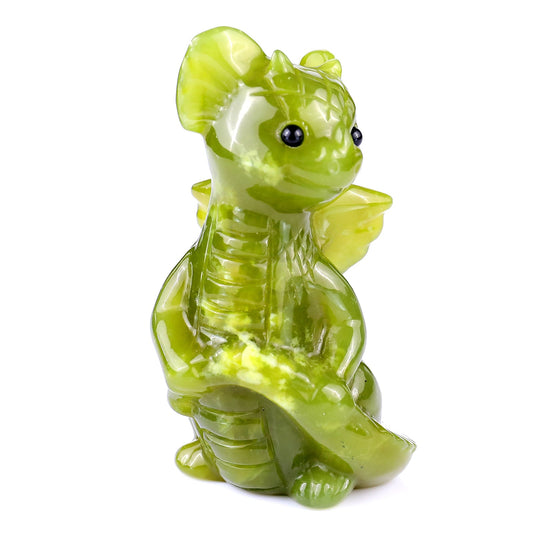 Nicedony 3.3" New Jade Hand Carved Crystal Cute Baby Dragon Sculpture - #S100025