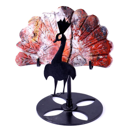 Nicedony 3.3" Red Crazy Lace Agate Hand Carved Peacock Tail Wings - View 7