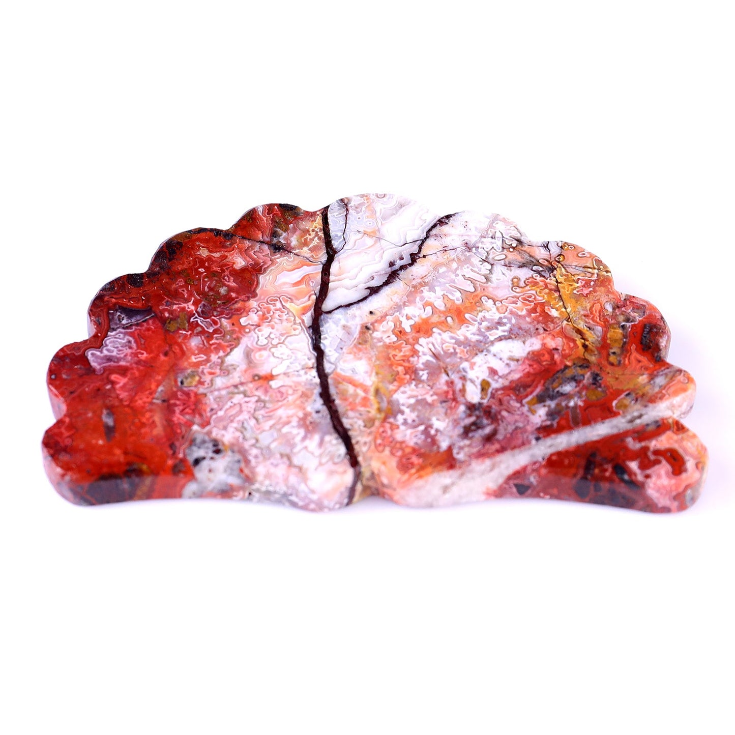 Nicedony 3.3" Red Crazy Lace Agate Hand Carved Peacock Tail Wings - View 6
