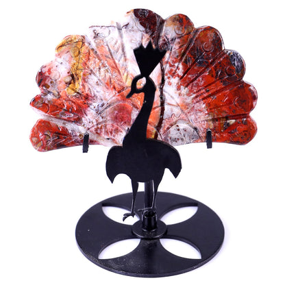 Nicedony 3.3" Red Crazy Lace Agate Hand Carved Peacock Tail Wings