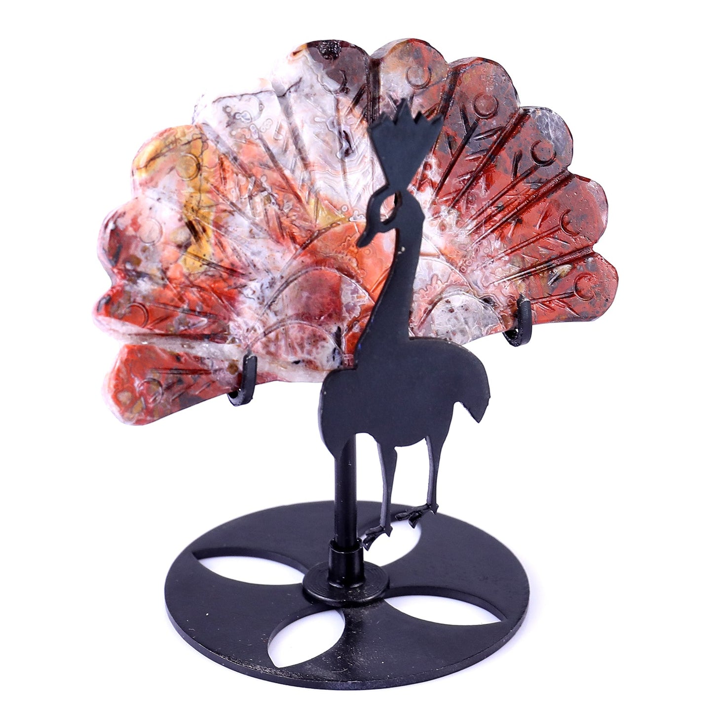 Nicedony 3.3" Red Crazy Lace Agate Hand Carved Peacock Tail Wings - View 2