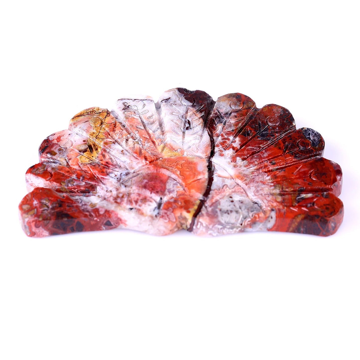 Nicedony 3.3" Red Crazy Lace Agate Hand Carved Peacock Tail Wings - View 5