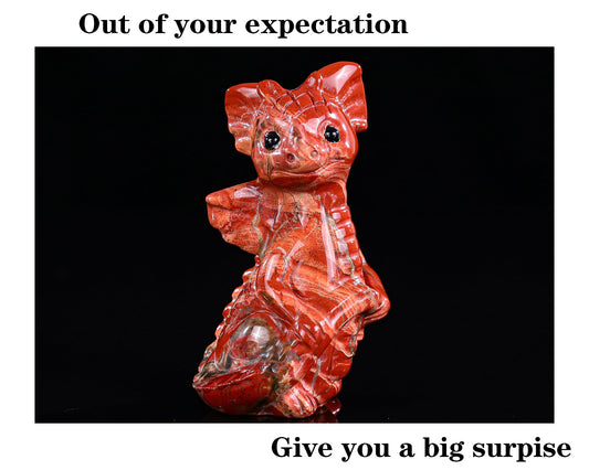 Nicedony 3.3" Red Jasper Hand Carved Cute Baby Dragon Sculpture - #3100294