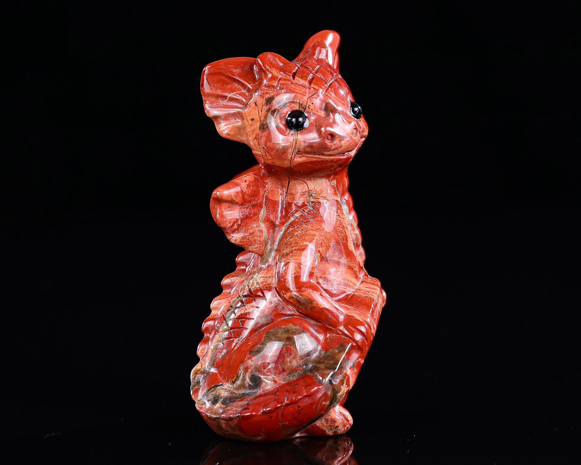 Nicedony 3.3" Red Jasper Hand Carved Cute Baby Dragon Sculpture - #3100730