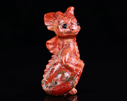 Nicedony 3.3" Red Jasper Hand Carved Cute Baby Dragon Sculpture - #3100730