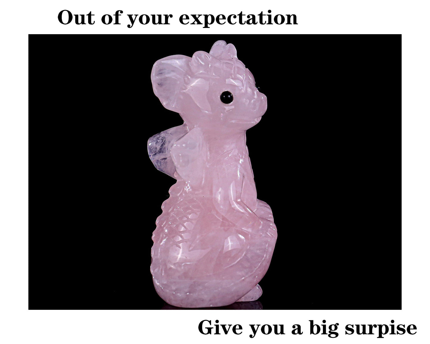 Nicedony 3.3" Rose Quartz Hand Carved Cute Baby Dragon Sculpture