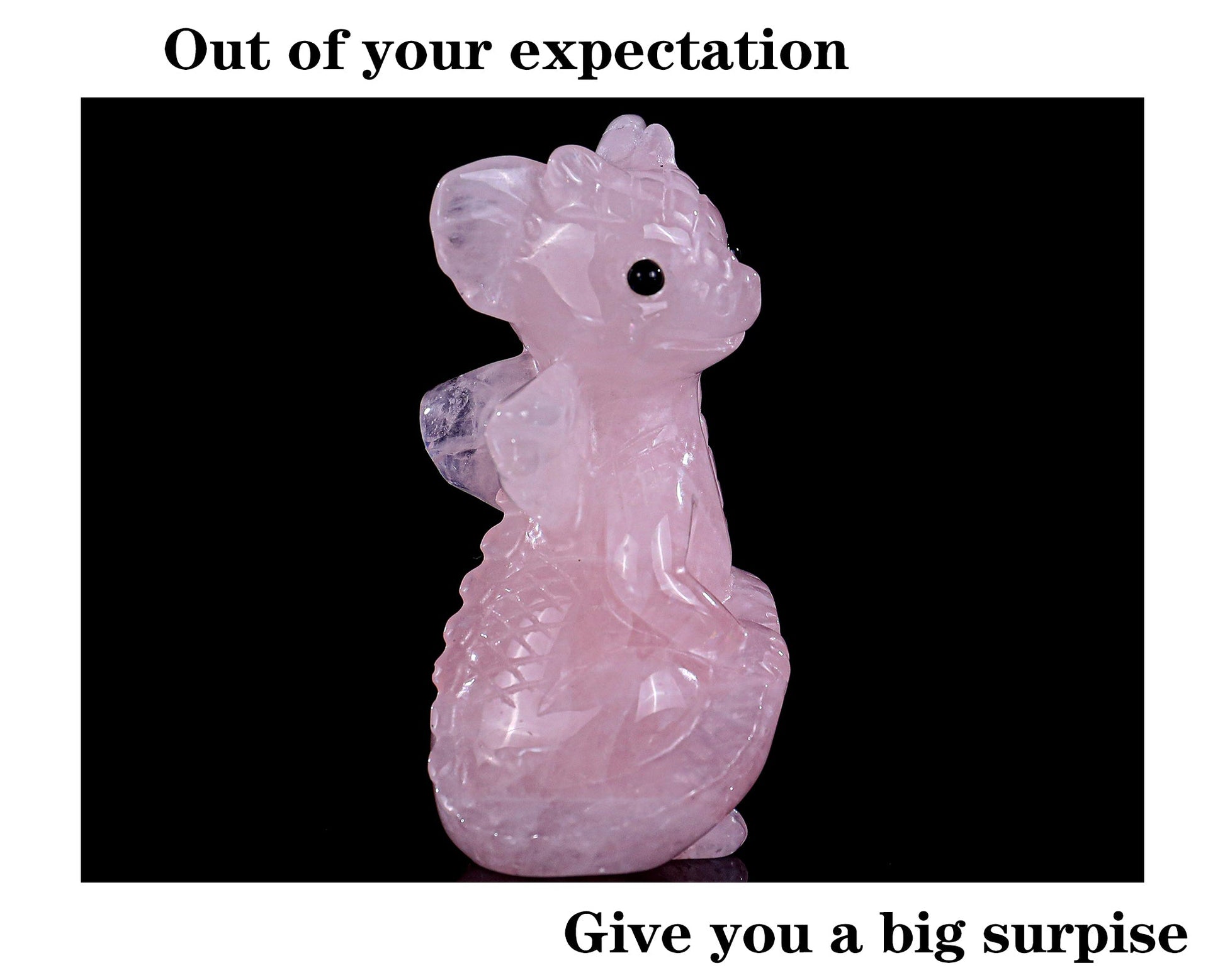 Nicedony 3.3" Rose Quartz Hand Carved Cute Baby Dragon Sculpture