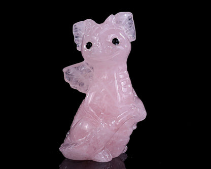 Nicedony 3.3" Rose Quartz Hand Carved Cute Baby Dragon Sculpture - View 2