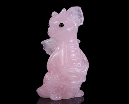 Nicedony 3.3" Rose Quartz Hand Carved Cute Baby Dragon Sculpture - View 3