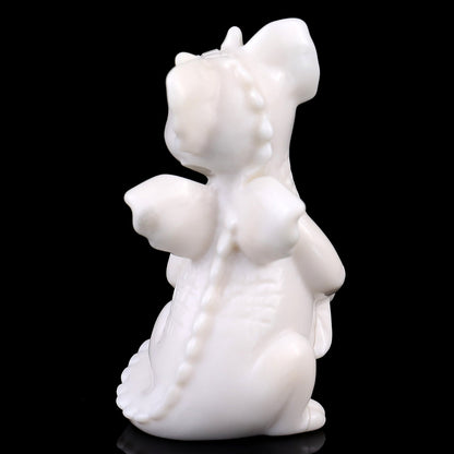 Nicedony 3.3" White Jade Hand Carved Cute Baby Dragon Sculpture - View 3