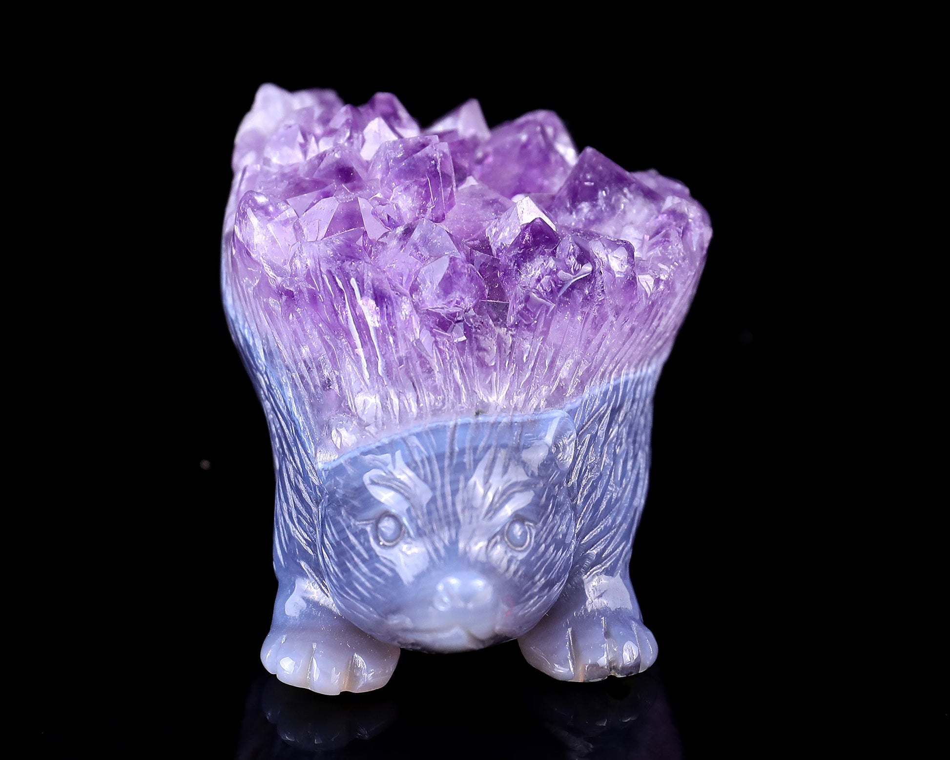 Nicedony 3.4" Amethyst Druse Agate Hand Carved Hedgehog Sculpture - View 2