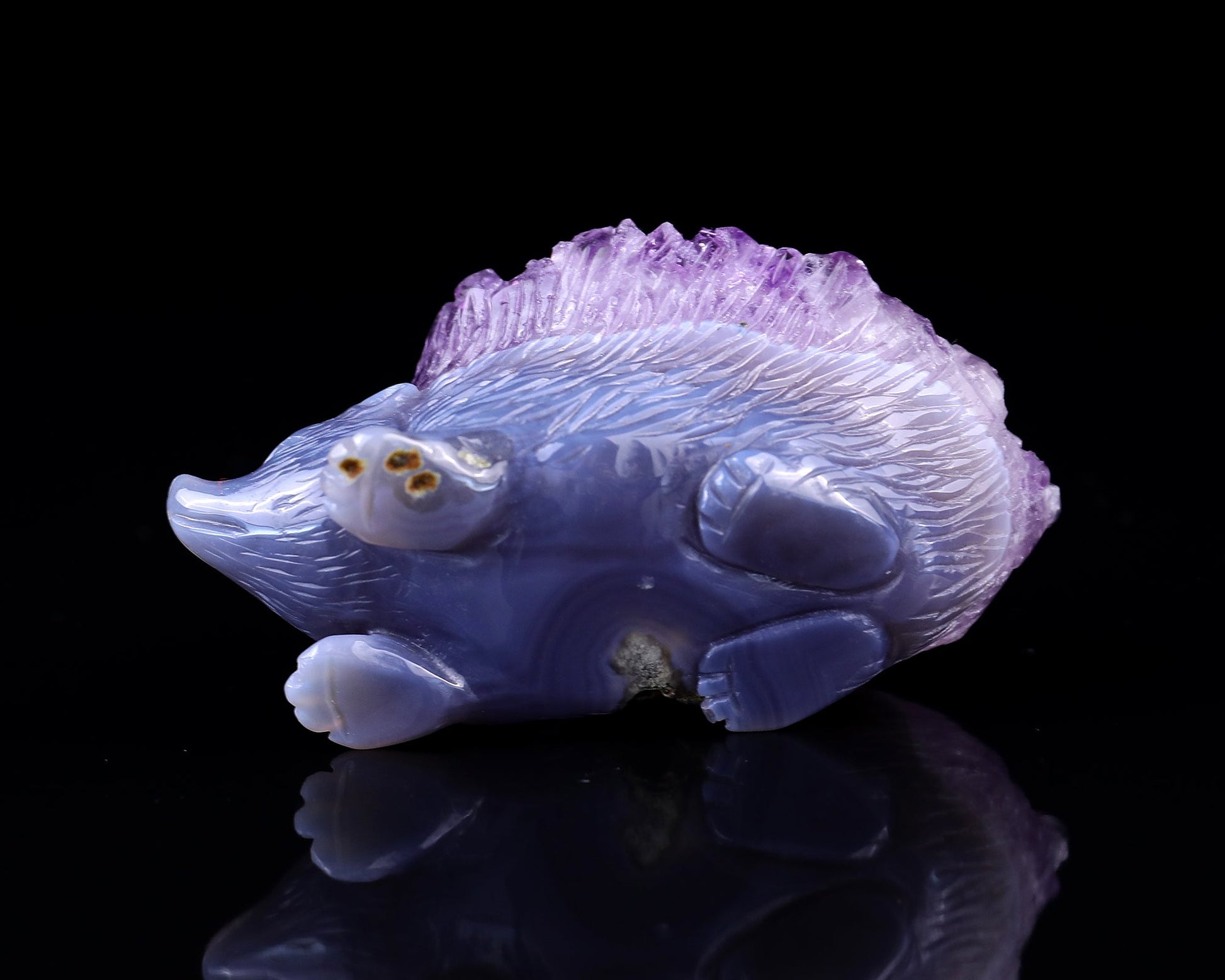 Nicedony 3.4" Amethyst Druse Agate Hand Carved Hedgehog Sculpture - View 6