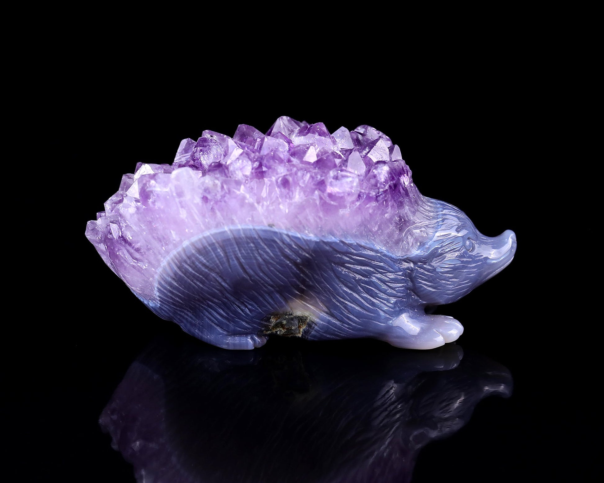 Nicedony 3.4" Amethyst Druse Agate Hand Carved Hedgehog Sculpture - View 3