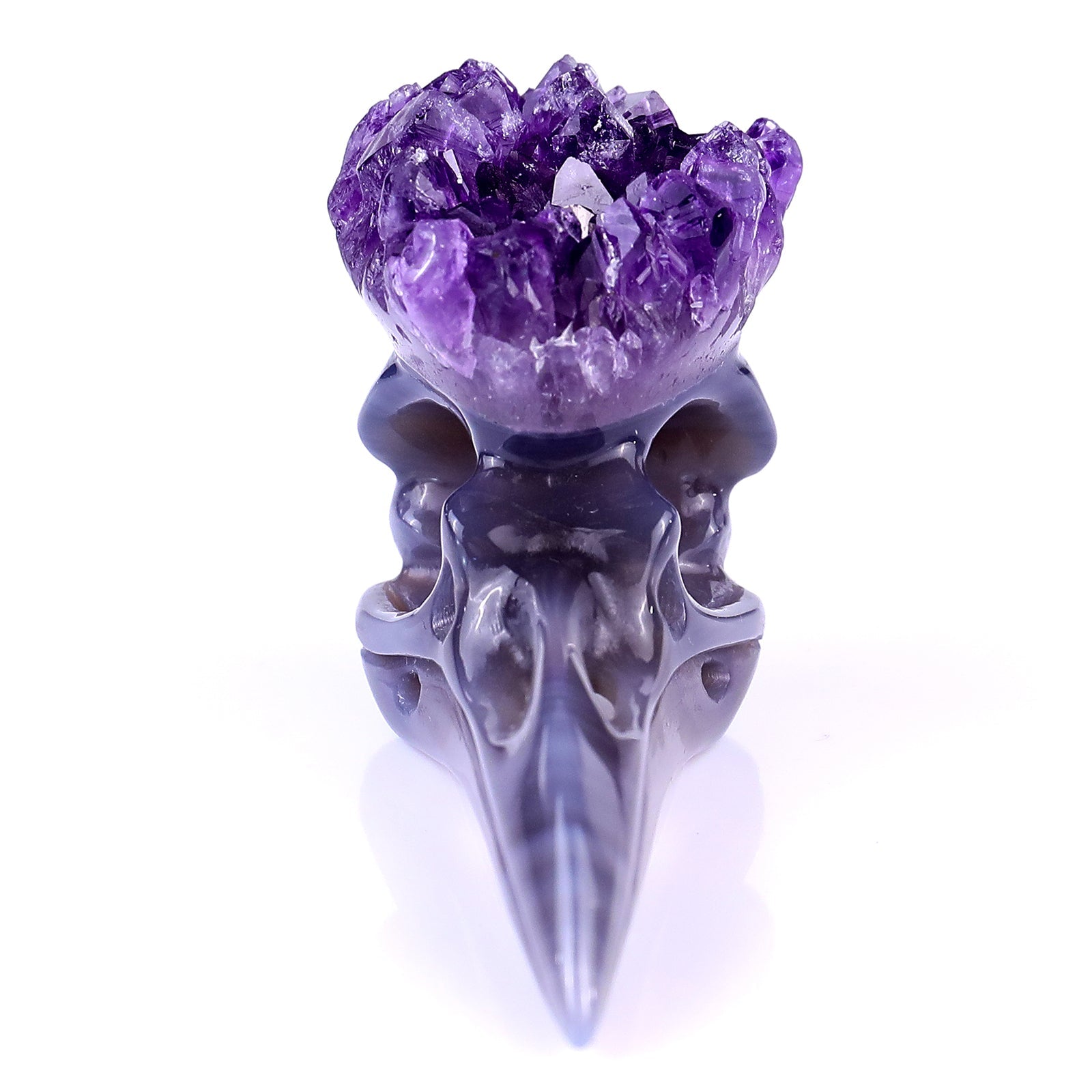 Nicedony 3.4" Amethyst Druse Agate Hand Carved Crystal Raven Skull Sculpture - View 2