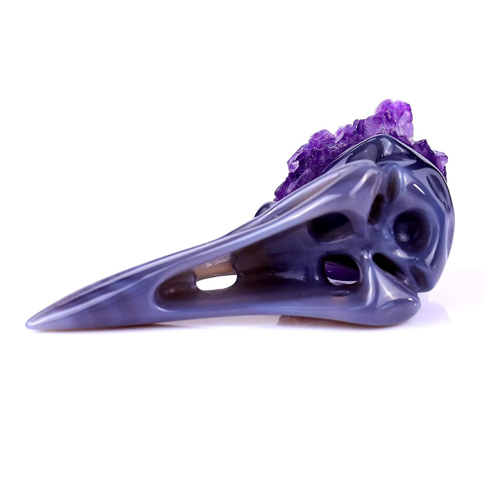 Nicedony 3.4" Amethyst Druse Agate Hand Carved Crystal Raven Skull Sculpture - View 6