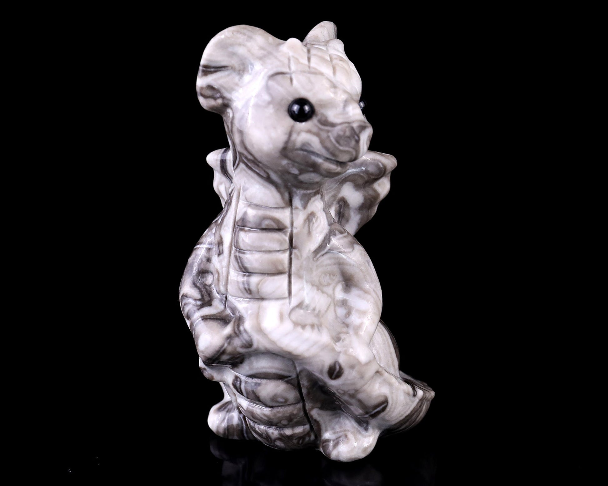 Nicedony 3.4" Black Crazy Agate Hand Carved Cute Baby Dragon - View 2