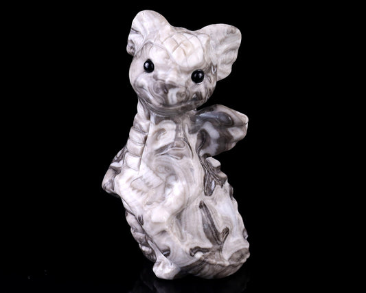 Nicedony 3.4" Black Crazy Agate Hand Carved Cute Baby Dragon