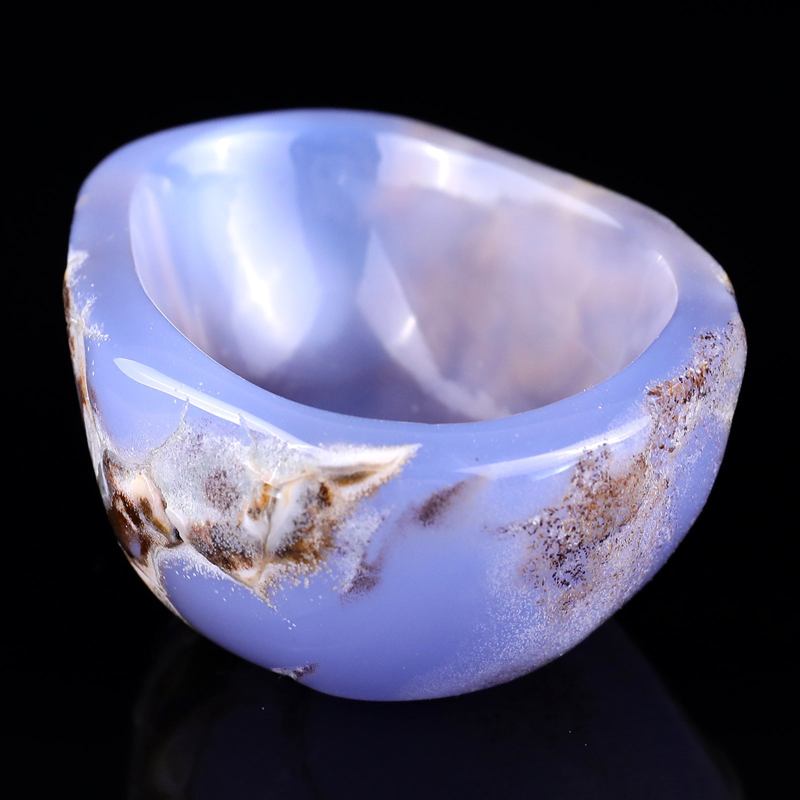 Nicedony 3.4" Blue Chalcedony Hand Carved Crystal Bowl - View 3