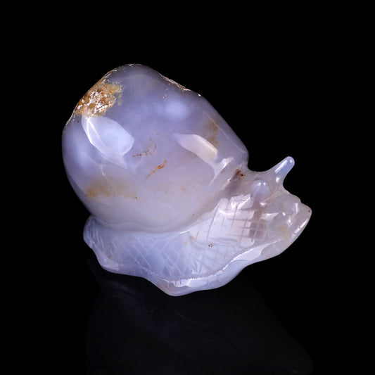 Nicedony 3.4" Blue Chalcedony Hand Carved Crystal Snail Sculpture