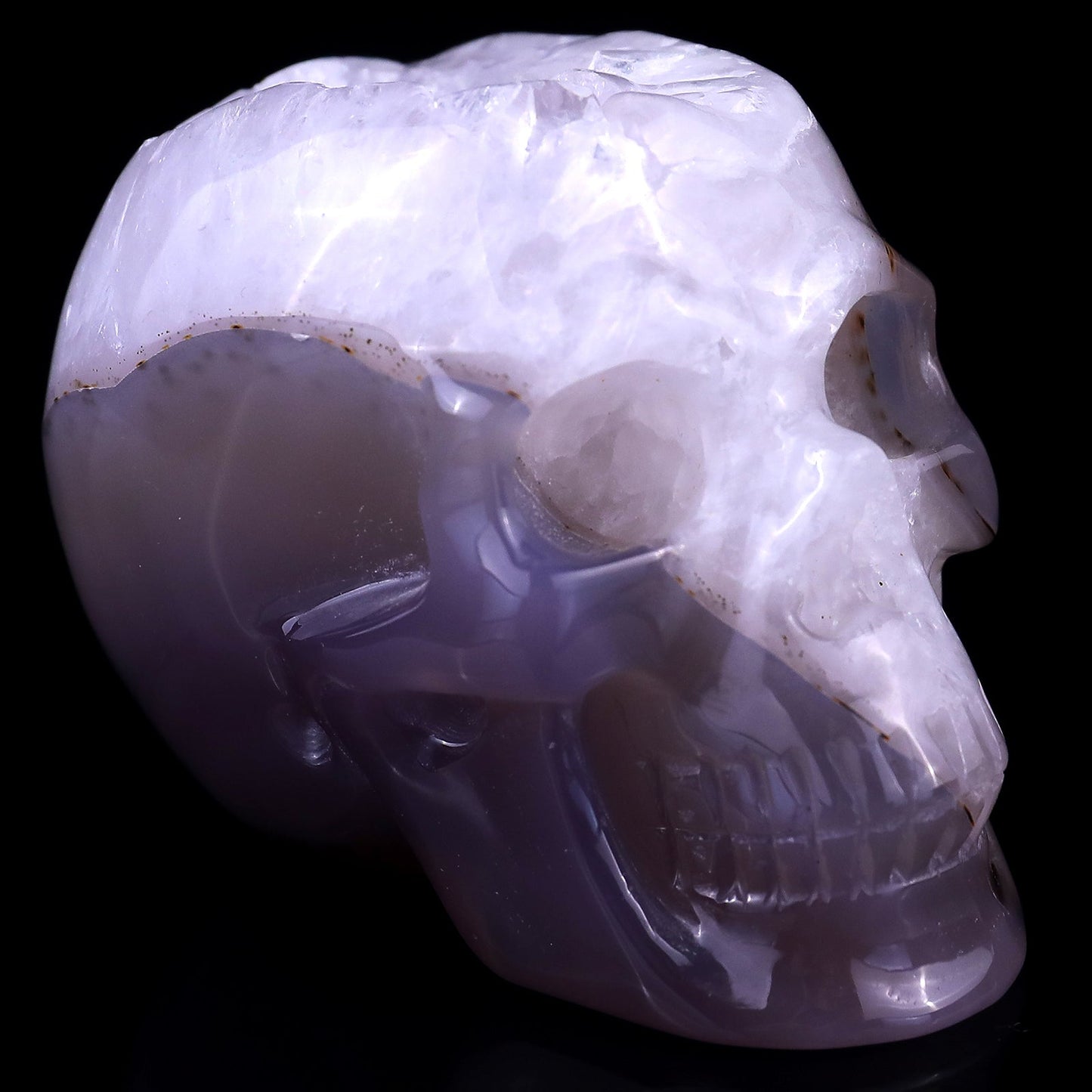 Nicedony 3.4" Geode Agate Hand Carved Crystal Geode Skull Sculpture - #2100009