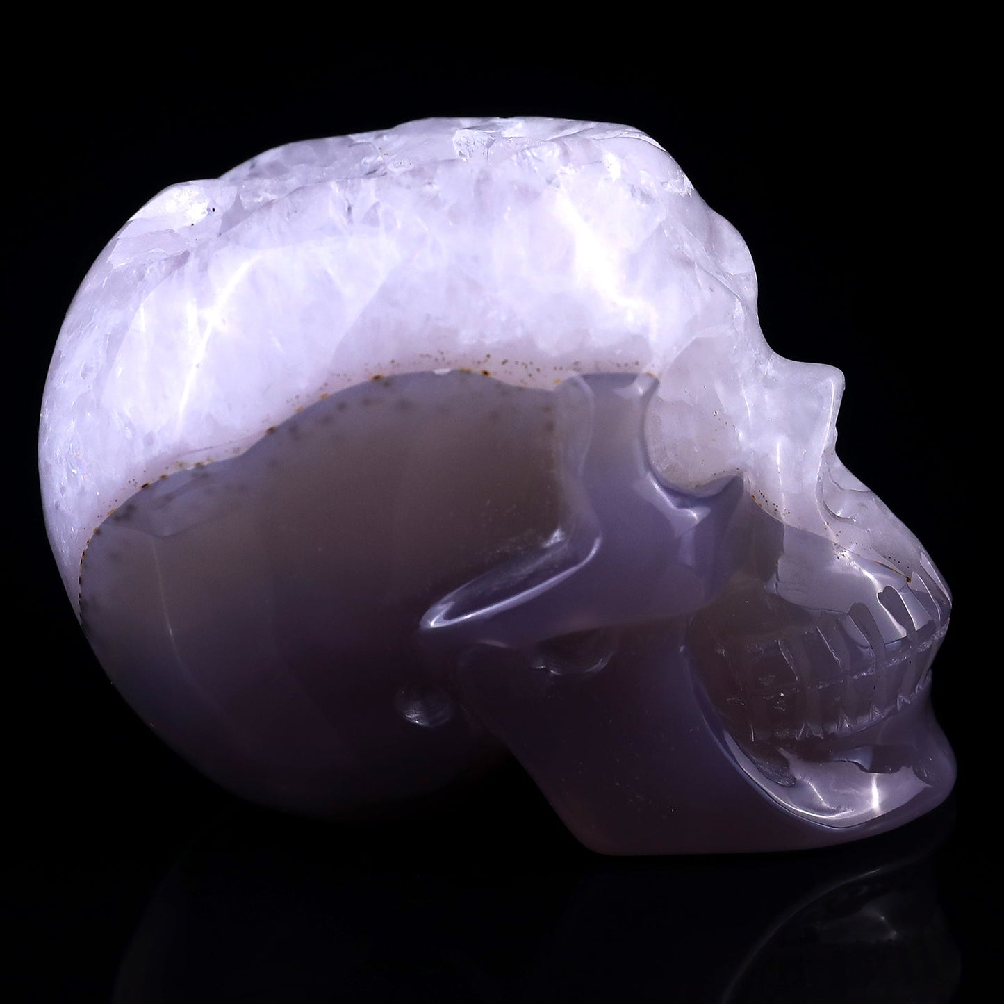 Nicedony 3.4" Geode Agate Hand Carved Crystal Geode Skull Sculpture - View 3