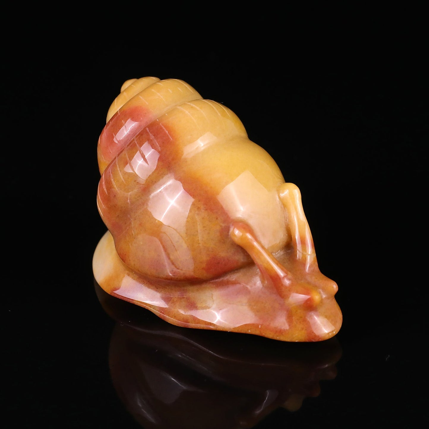 Nicedony 3.4" Golden Silk Jade Hand Carved Crystal Snail Sculpture