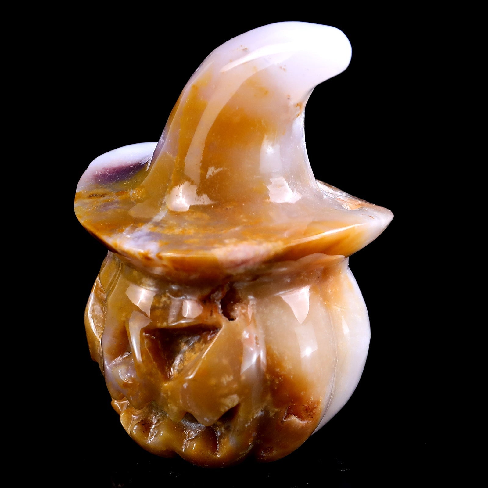 Nicedony 3.4” Natural Chalcedony Hand Carved Crystal Wizard Pumpkin Sculpture, Halloween Gift - View 7