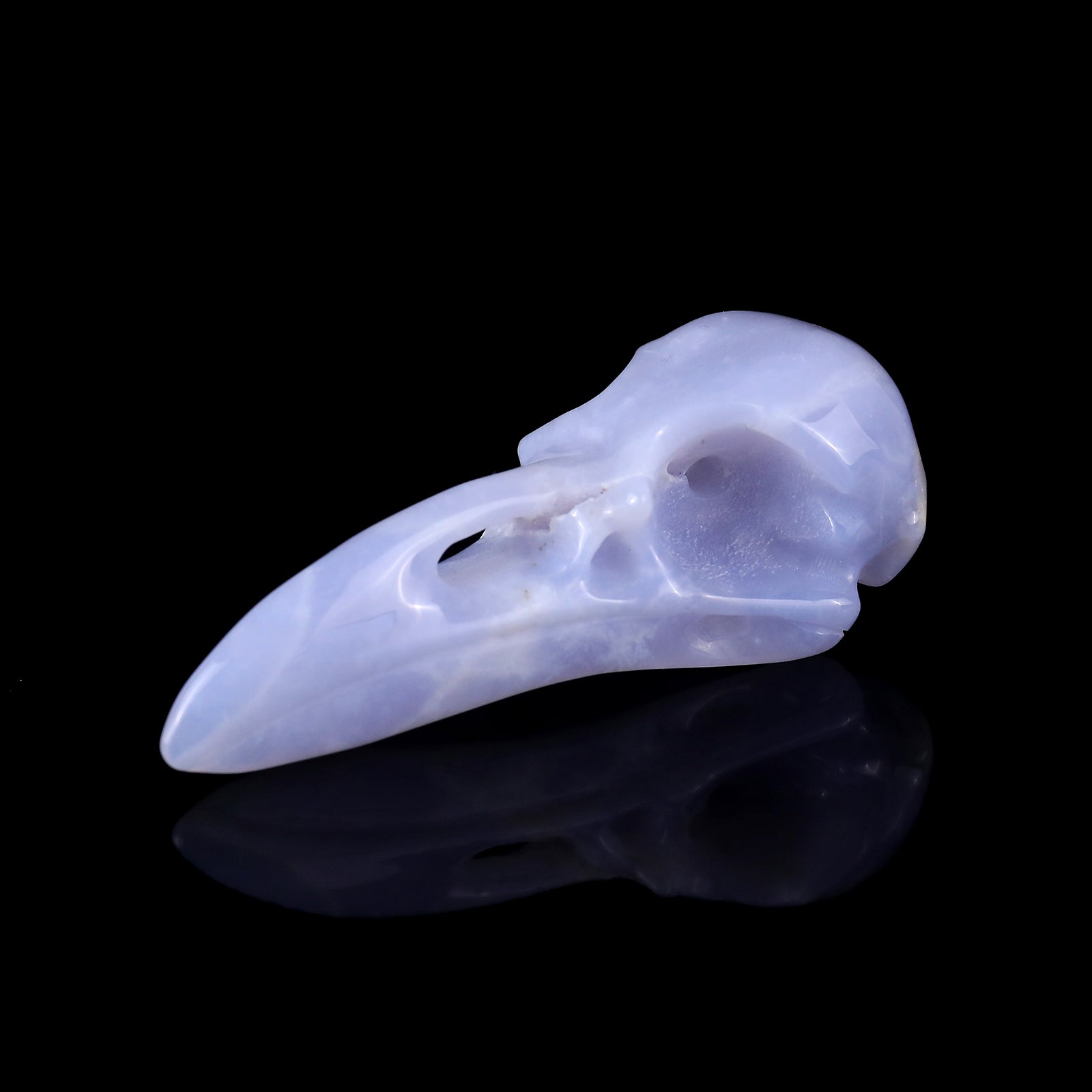 Nicedony 3.5" Blue Chalcedony Hand Carved Raven Skull Sculpture - View 9